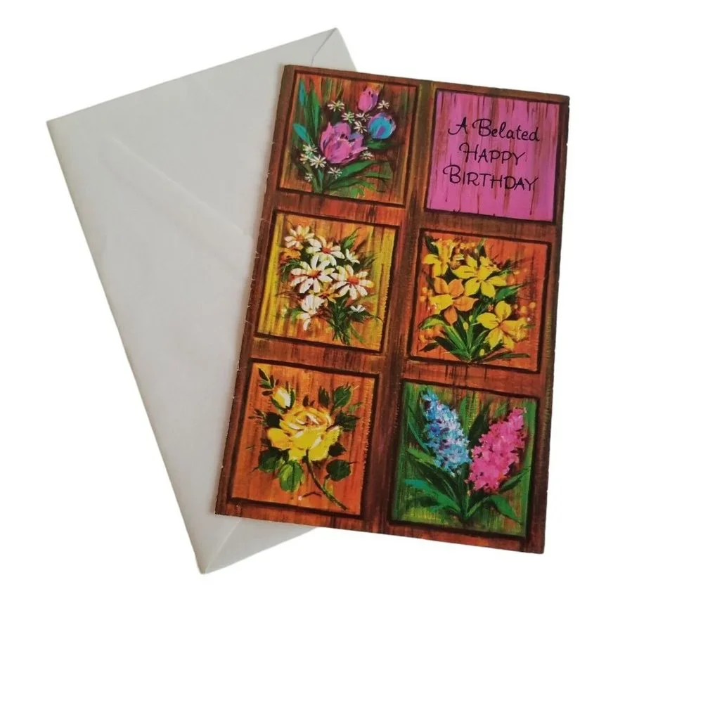 1970s Vintage Greeting Card Charm Craft Happy Belated Birthday BLANK Ephemera